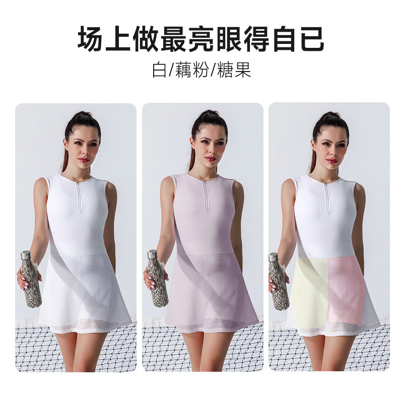 Summer lightweight tennis skirt set golf badminton outfit running fitness activewear jumpsuit high waist slimming