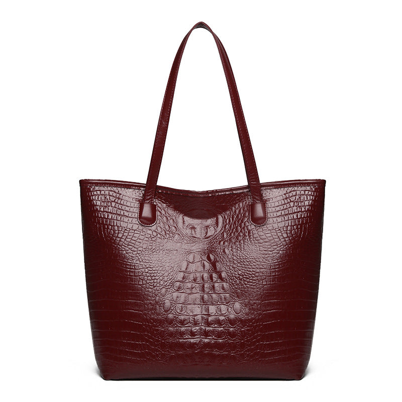 Trendy fashion tote bag 2026 new spring solid color crocodile pattern large capacity shoulder bag handbag women's bag