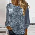 new european and american style women's casual round neck long sleeve loose fit sequin top for cross-border e-commerce