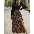 Shipped: cross-border, european and american summer new arrival - women's slim-fit, leopard print panel, slit long sleeve dress