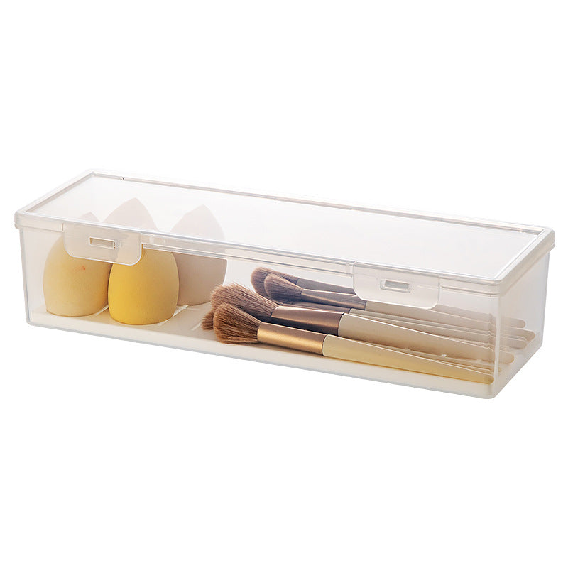 Desktop grid baffle dust lipstick storage box transparent plastic puff makeup brush cosmetic storage box with lid