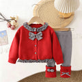Girls' knitted cardigan and leggings set - new  spring/autumn collection - plaid bowknot cardigan sweater with scrunch socks