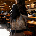 Lazy style leopard print tote bag women's bag new arrival 2025 fall and winter relaxation large bag large capacity shoulder work clothing bag