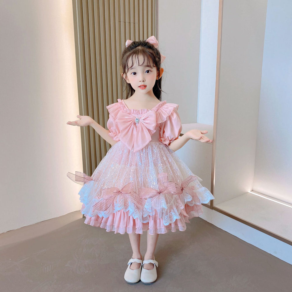 Lolita style girls' princess dress - new long sleeve satin bowknot mesh children's dress for little girls and babies