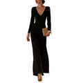 Women's spring/autumn fashionable and elegant v-neck ribbon trim slim-fit long sleeve maxi dress - perfect for casual wear