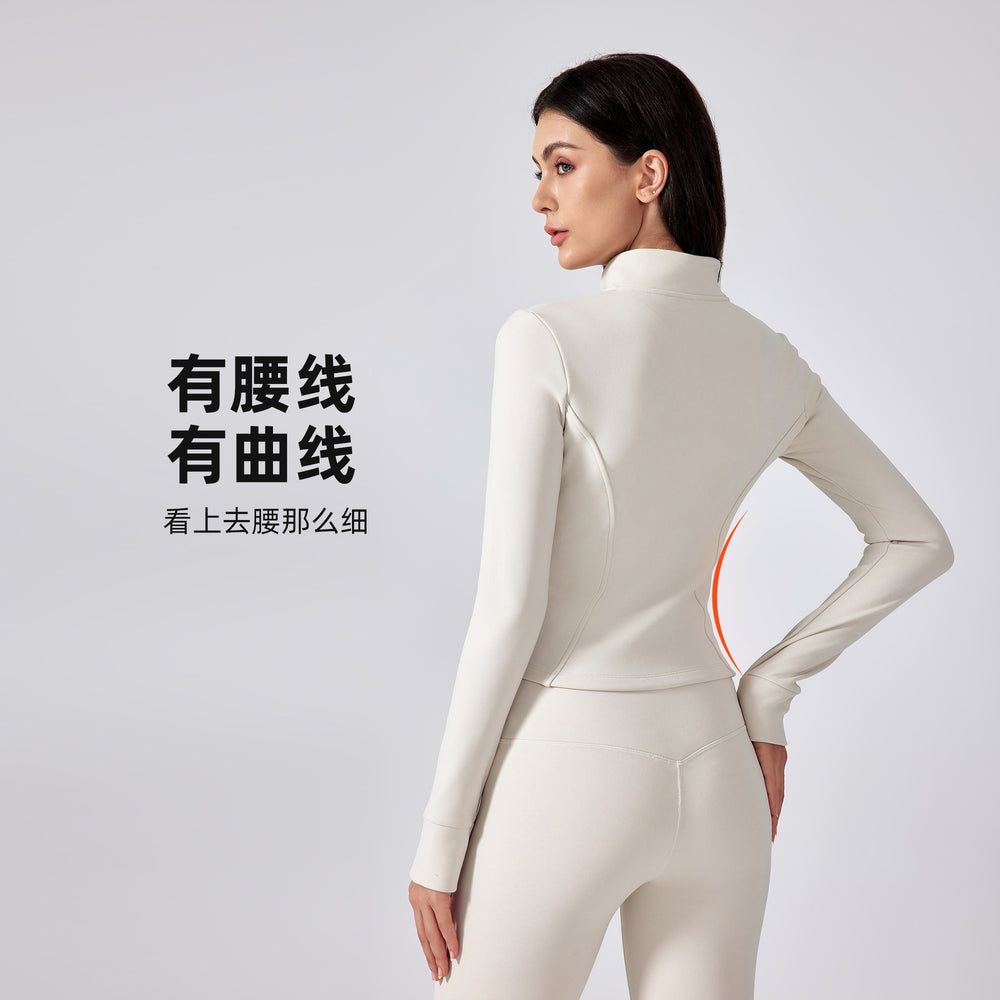 Women's fleece-lined athletic jacket - slim fit yoga top for running, cycling, and fitness - long sleeve (daw195)