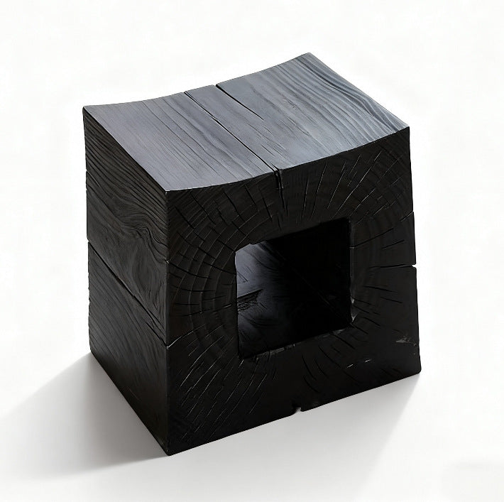 Wabi-sabi carbonized black flower corner stand folk style qhc store log sofa side table retro designer wooden pier wine display
