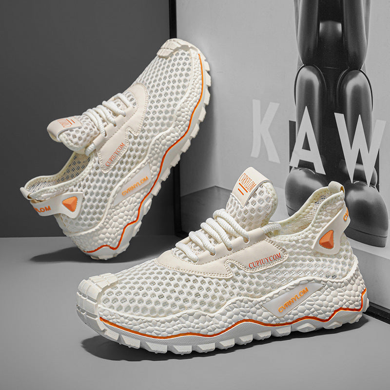 2026 summer breathable mesh men's lightweight running shoes, hollow-out athletic casual dad shoes, soft sole versatile trendy style