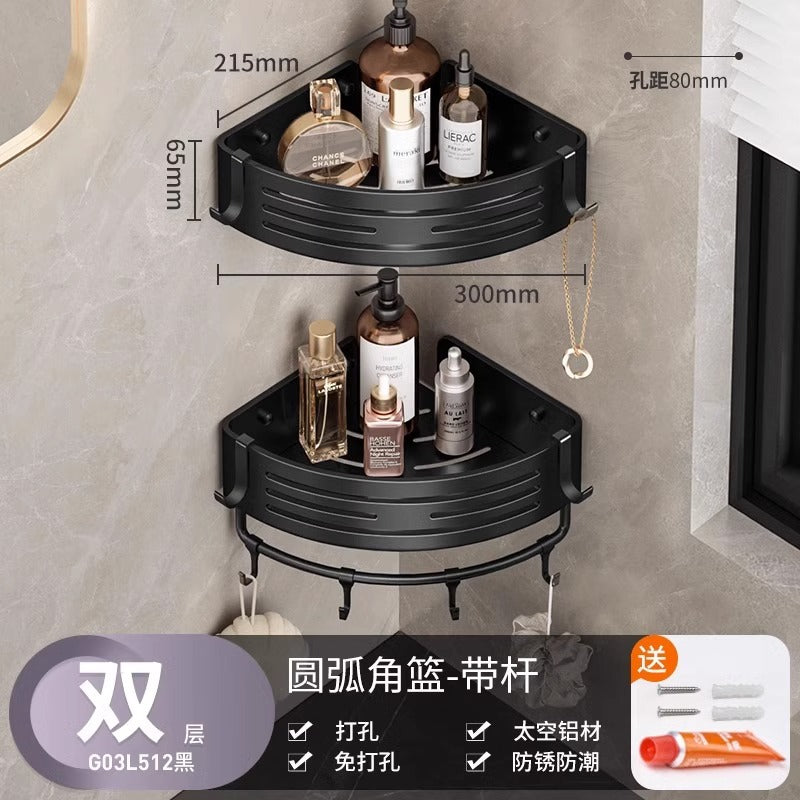 Gun gray bathroom triangle storage rack toilet sink wall hanging storage punch-free bathroom space aluminum corner basket