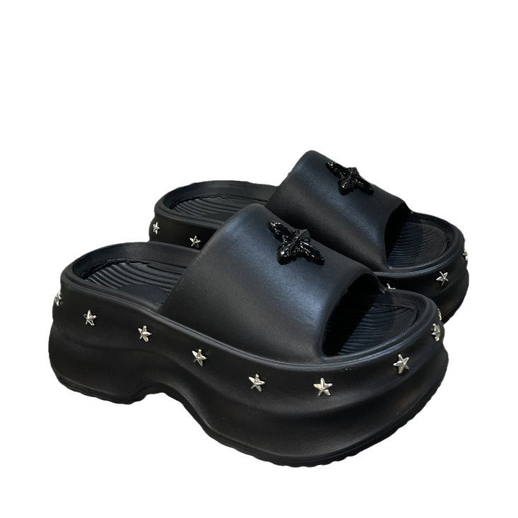 7 thick sole slippers for women summeroutwear soft bottom flip-flops slippers beach bath high heels niche style popular sandals
