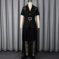 New arrival cross-border lace waist short-sleeved shirt lace double-layer cut out style skirt two-piece set2pcsset