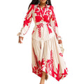 Amazon european and american women's summer new long-sleeved printed turn-down collar irregular loose plus size african export dress