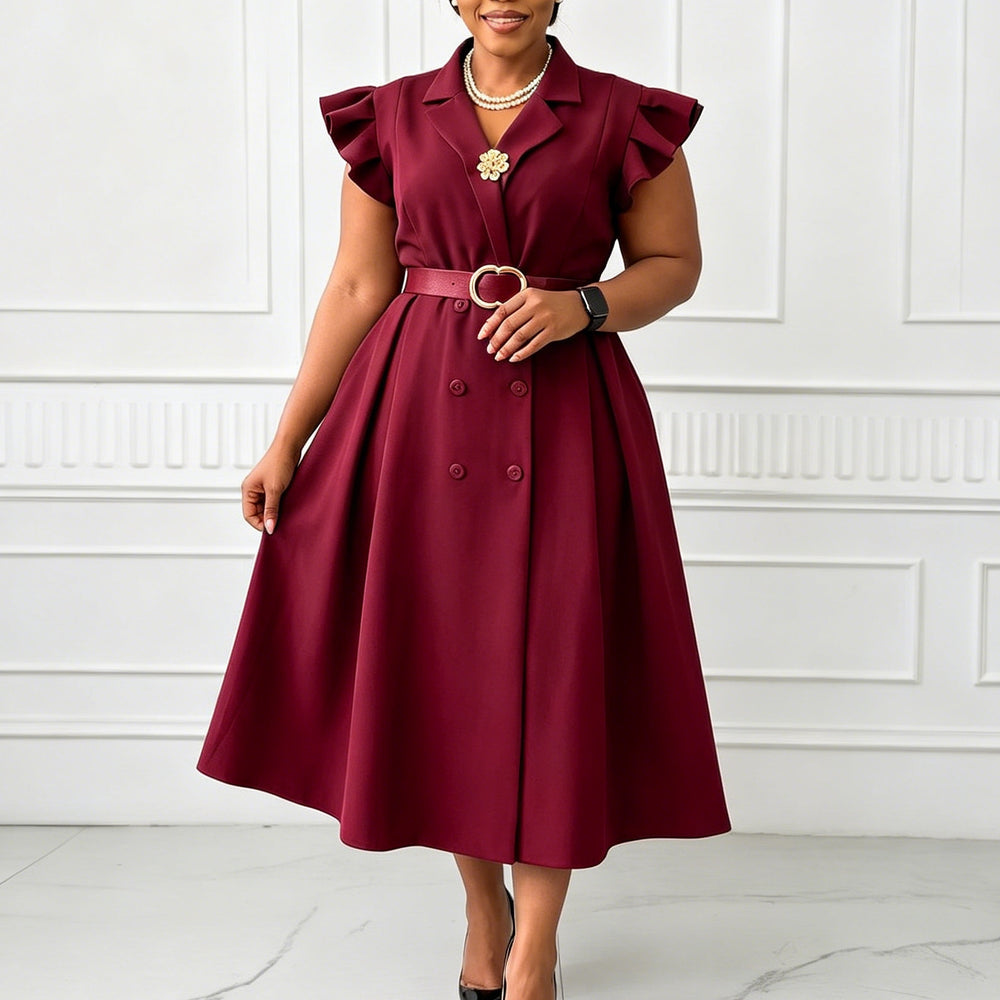 D3365  fashionexport summer new arrivalelegantol suit collar medium long double breasted african dress