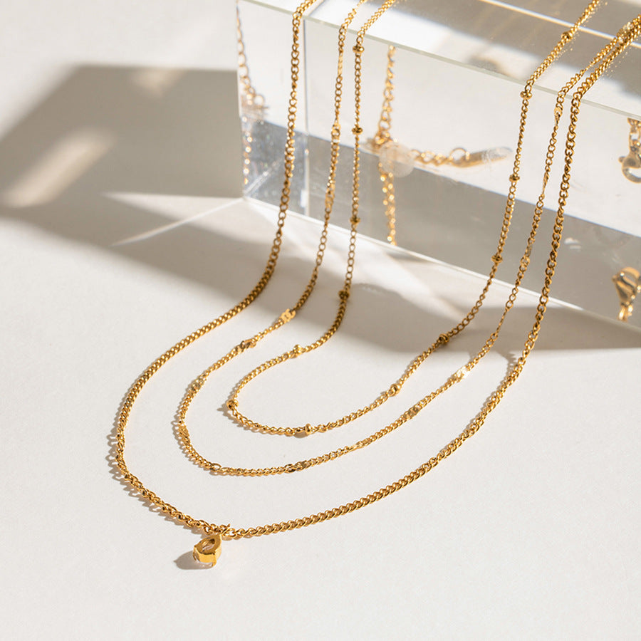 Frenchaccessible luxury double-layer water wave single diamond super flash titanium steel necklace for women easiest for match cold style classy sense necklace clavicle chain
