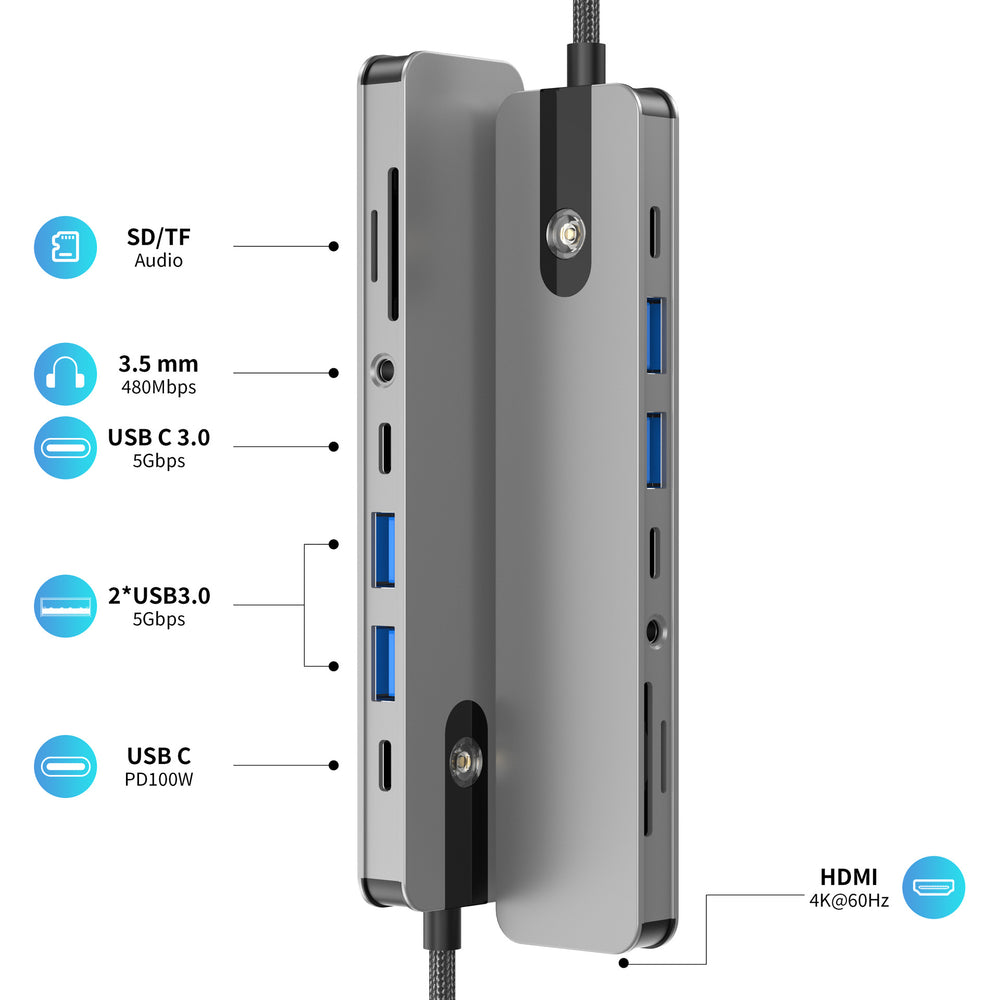 8-in-1 type-c docking station with 4k@60hz display, usb 3.1 hub, and multi-function converter