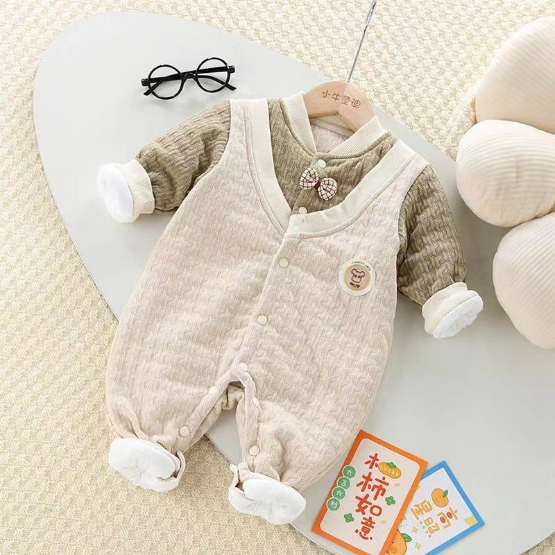 Baby autumn winter gentleman onesie heattech quilted outwear infant full month baby clothes thin cotton