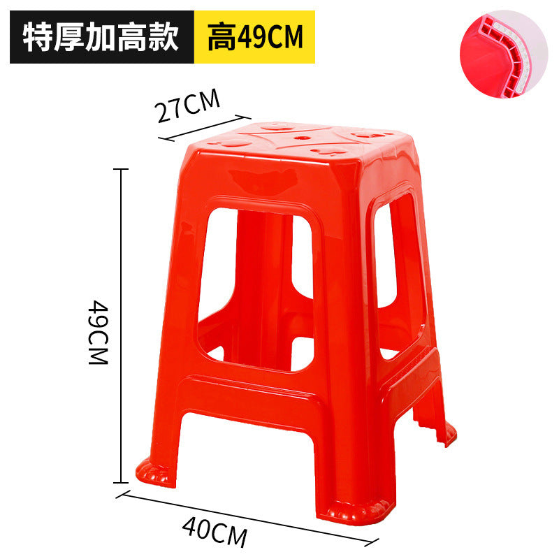 Extra thick red plastic stool cooked glue household thickened dining table stool plastic chair adult high bench high foot stool commercial