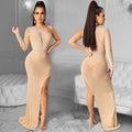 X5028 cross-border autumn/winter new arrivals: european and american style sexy nightclub dress - mesh see-through asymmetrical maxi dress for women