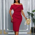 fashion off-shoulder sexy party dress stereo pleated rufflesilmelegance hip skirt dress
