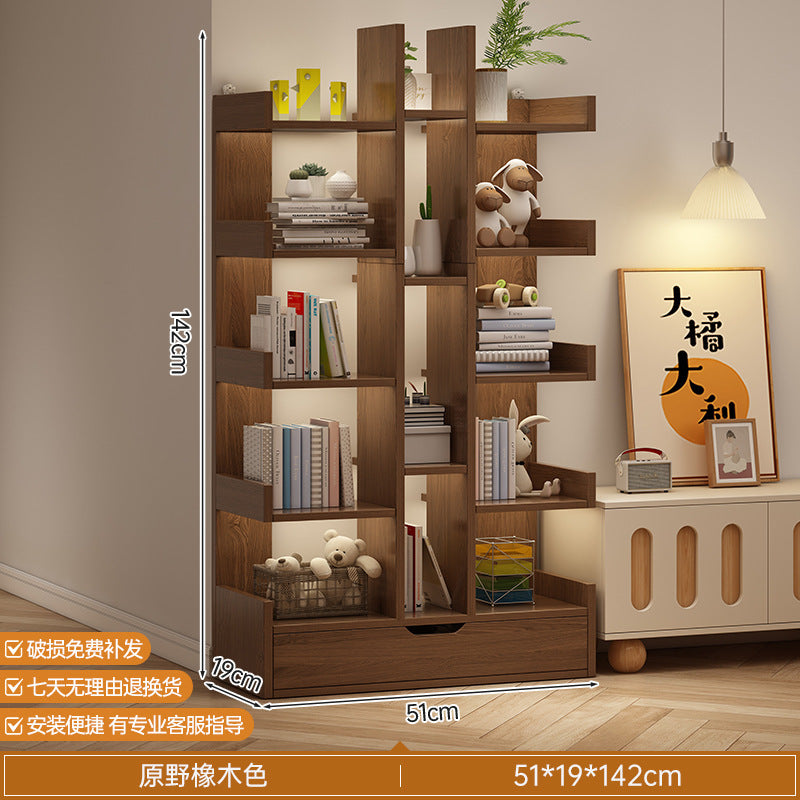 Simple small bookshelf, floor-to-ceiling shelf, integrated wall storage rack, living room office display rack, table side storage narrow cabinet
