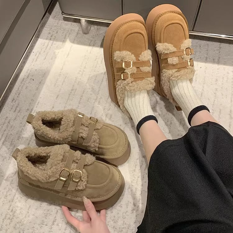 Thick sole cotton shoes for women winter outwear2025new arrivalfashion lazy one-leg snow cotton shoes retrofleece-lined birkenstock shoes