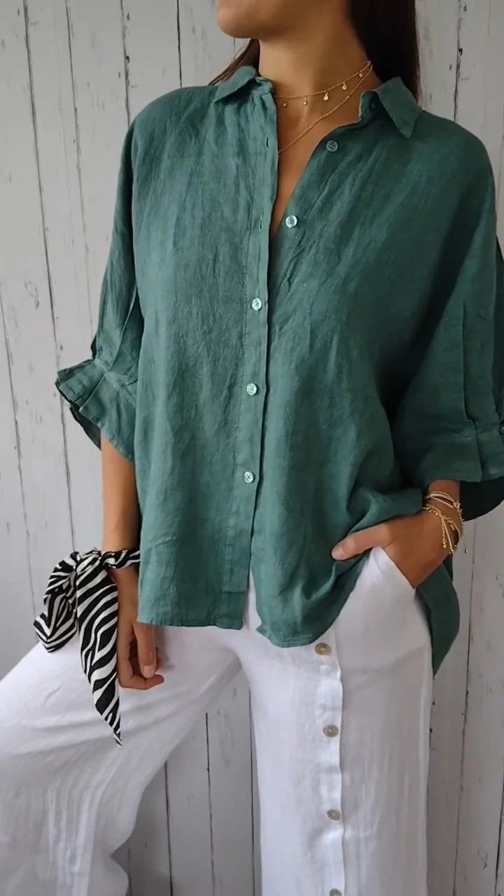 2024 european and american amazon spring collection: european and american cotton linen tie-back design shirt - fashionable long sleeve, light luxury
