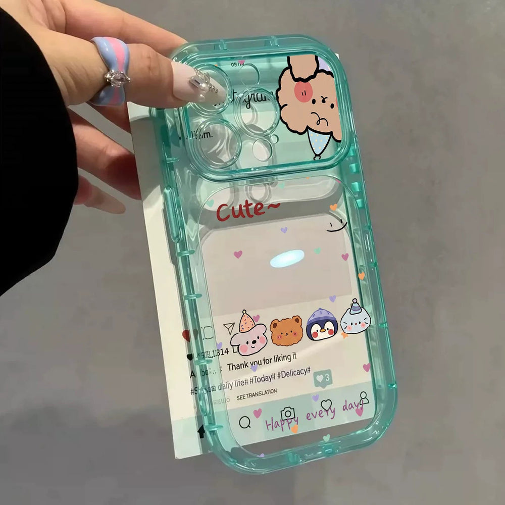 Suitable for iphone18 cartoon animal anti-fall mobile phone case apple 17promax transparent color heart cute hard case