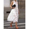Amazon european style gentle temperament minimalist lace round neck sleeveless dress women's summer new arrival