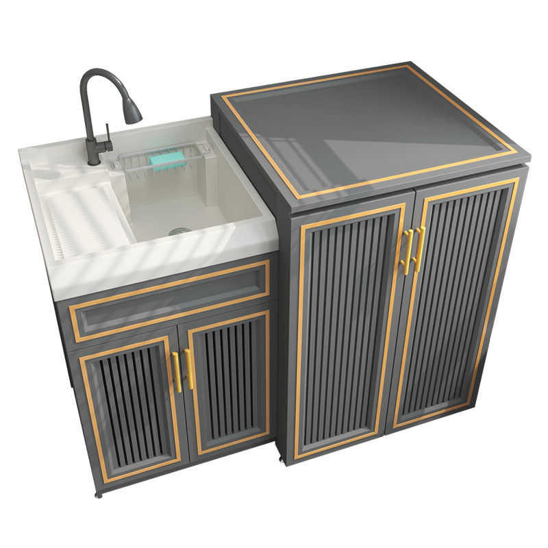 Space Aluminum Balcony Washing Machine Cabinet Combination significant other Pool Slot Integrated Flip Cover Pulsator Hand Washbasin with Rub Board