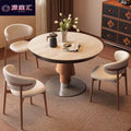 Vintage-style extendable dining table, foldable convertible round table, round travertine rock slab solid wood high-end round table for home use