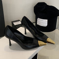 Metal small square toe sexy back hollow fashion sandals women's black patent leather stiletto iron toe high heels elegantflats