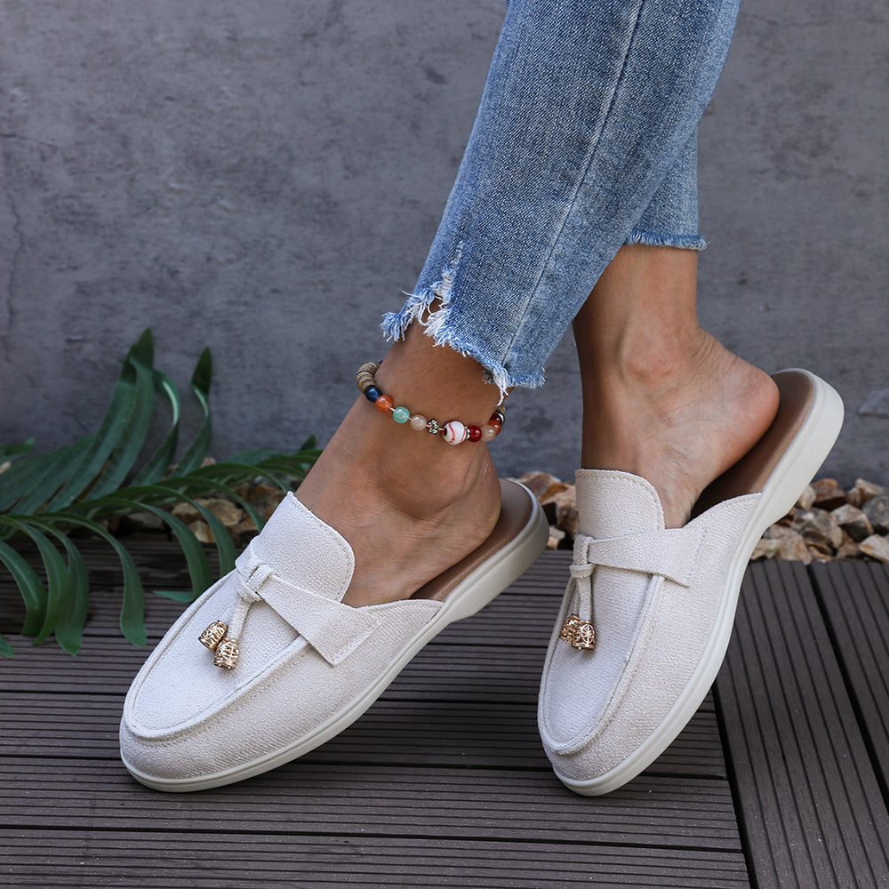 European and american slippers  spring new women's closed-toe half slippers outer wear slip-on mules casual half slippers