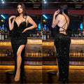C7065 cross-border   independent station fashion women's sequined velvet slip dress new