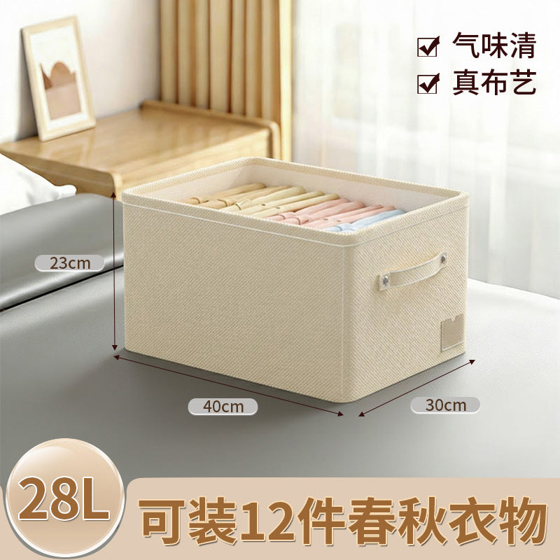 Fabric clothes storage box for wardrobe layering, clothes and pants organizer, cotton linen foldable storage basket for home use