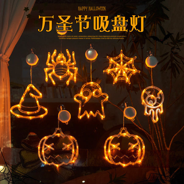 Halloween Lights Holiday Party Decoration Ghost Lights Sucker Pumpkin Lights String Hanging Lights Spider Web LED Sucker Lights