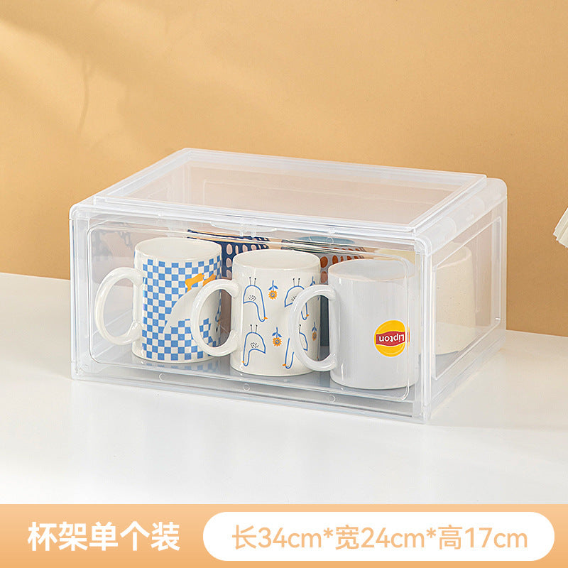Desktop flip cover dust cup storage box plastic can be stacked water cup rack glass cup holder tea bag storage