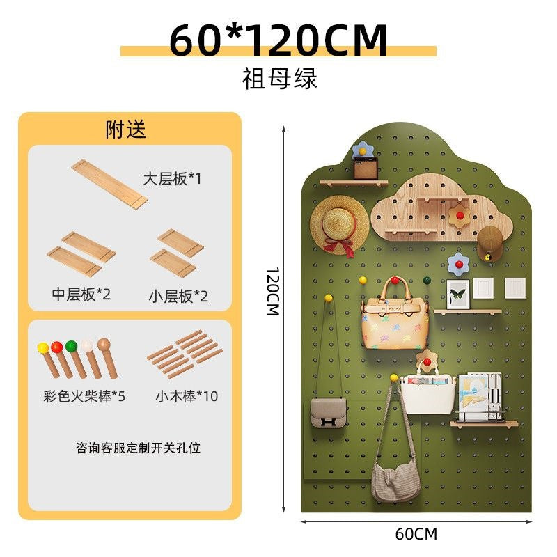 Entrance hole board wall storage rack wooden solid wood storage wall cloud display rack wall hanging clothes rack