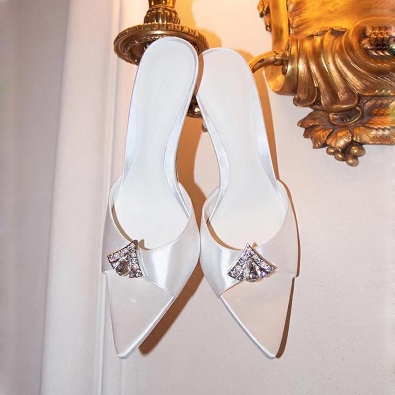 35-42 plus size pointed toe high-heeled sandals for women 2024 summer new arrival silks and satins rhinestone fairy style stiletto heel