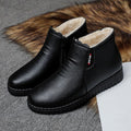 Thickenedheattech middle-aged and elderly cotton shoes women's winterladieswear shoes fleece-linednon-slipflats soft bottom plaid grandma leather shoes