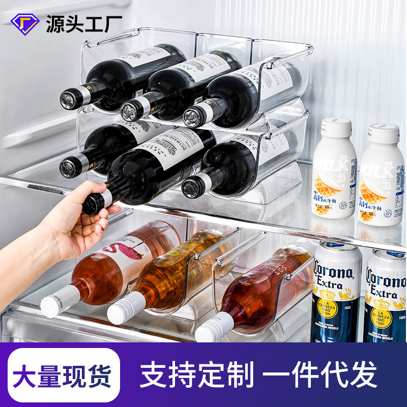 Wine Rack Refrigerator Storage Cabinet Shelf Cans Beverage Beer Finishing Display Rack Stackable Storage Rack