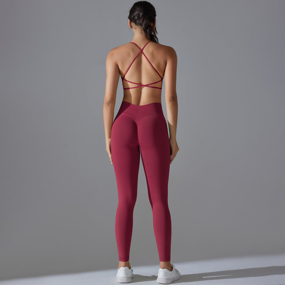 New arrival cross-border seamless pure color tight cross back sports intimates yoga suit running fitness yoga wear for women