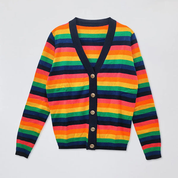 S3884 in stock! Foreign trade women's clothing European and American fashion striped printed V-neck button long-sleeved cardigan women's sweater women