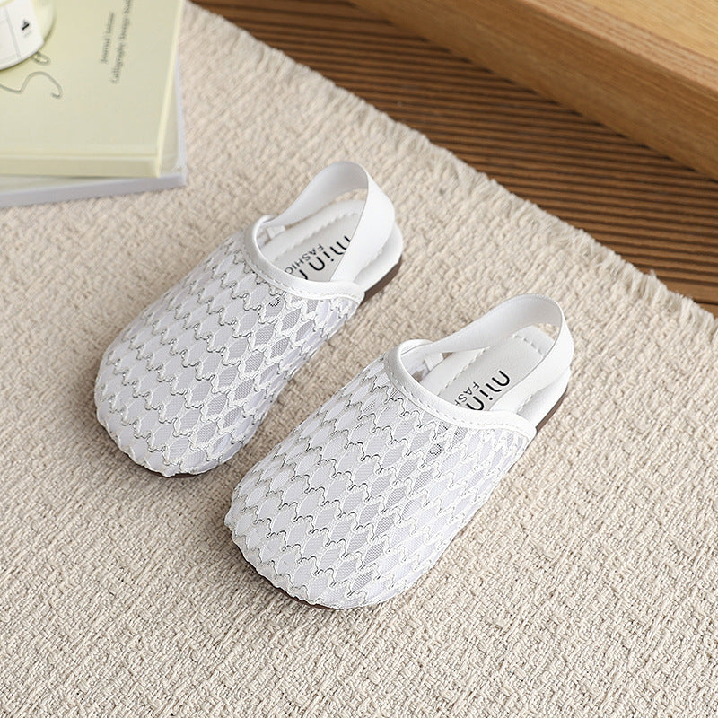 Minimalist new woven hollow-out closed-toe mules women's summer flat square-toe fashion slippers lazy shoes