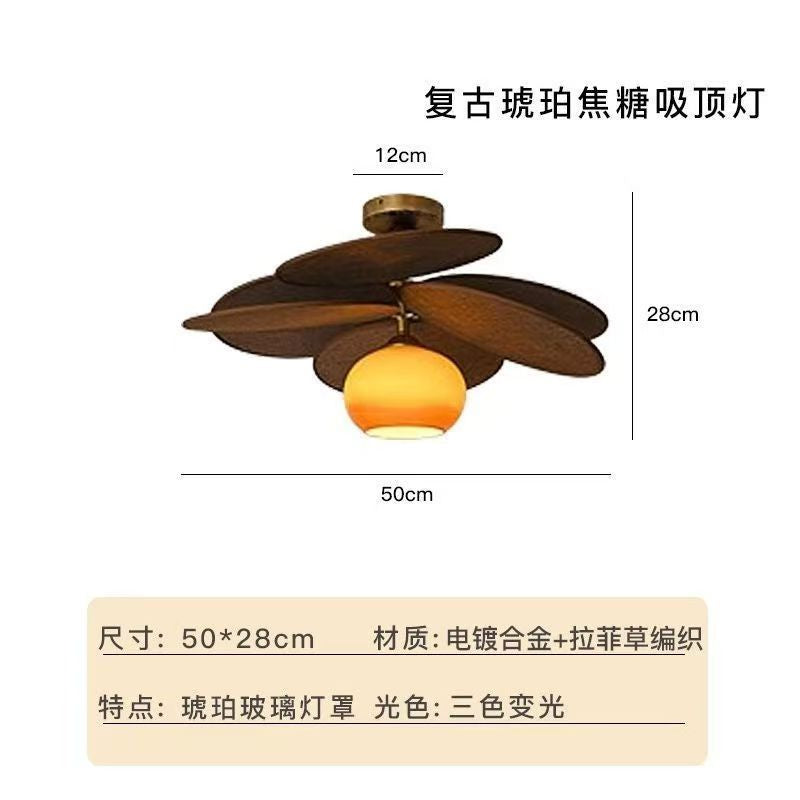 French rattan magic bean chandelier retro bedroom study dining room lamp japanese style b&b living room medieval style ceiling lamp