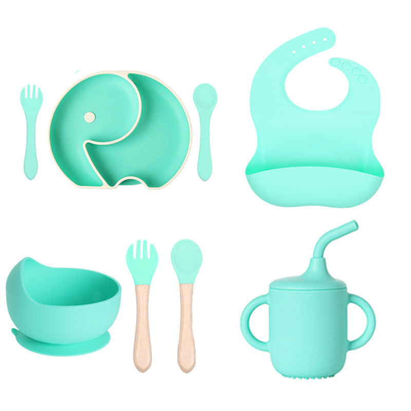 Cross-border baby silicone grid plate two-color plate with lid children's gift silicon feeding tableware set