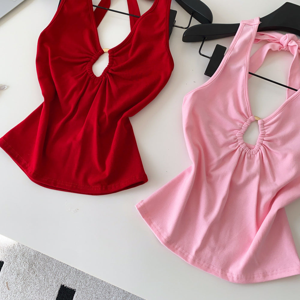 Sexyv neckhalterbackless camisole women's summerk-style silmslimming lookcut outoutwear hot girl style tops