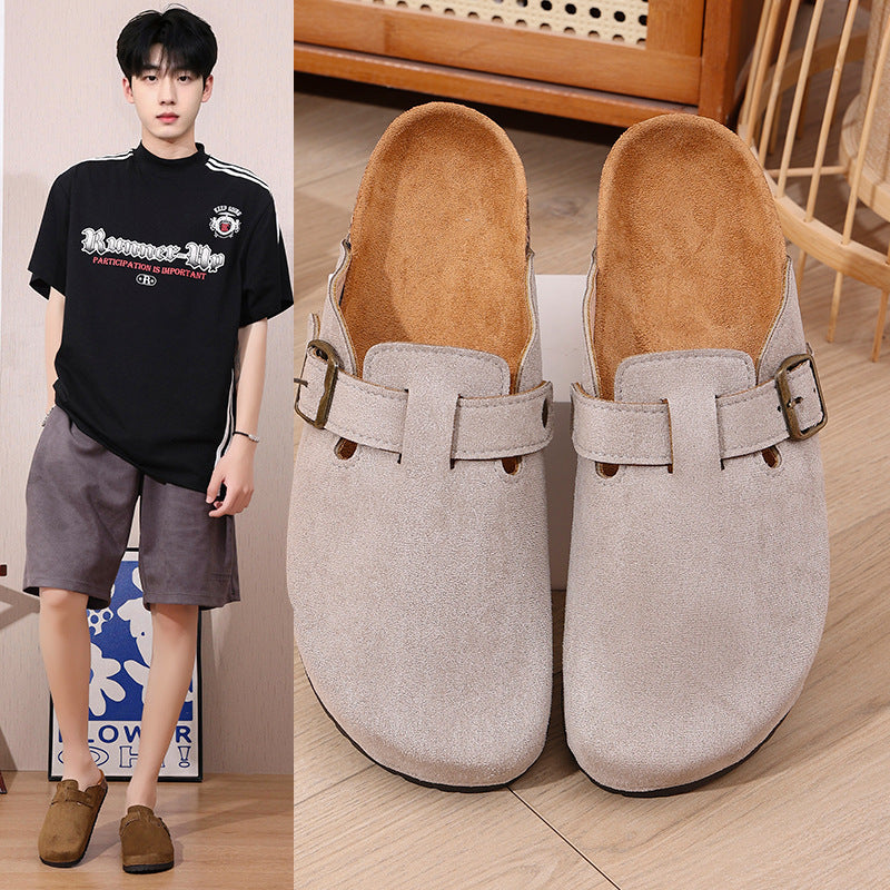 Cross-border Kenbo Bantao men's 2025 summer new cork-soled bag head cool tray shoes women wear lazy flat-soled single shoes