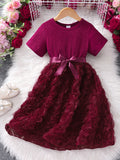 Girls' dress for toddlers and young children, 3d rose and bow dress