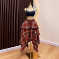 European and american cross-border women's fashion:  summer new arrival - high-waisted plaid layered midi skirt with asymmetrical hem