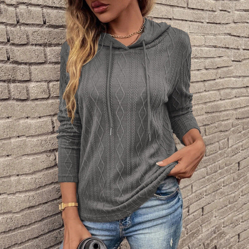 new european and american bestselling women's casual minimalist solid color pullover long sleeve hoodie